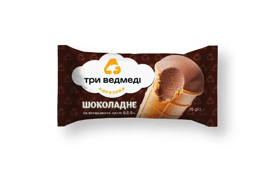 Морозиво пломбір шоколадний у вафельному стаканчику "Три Ведмеді"
